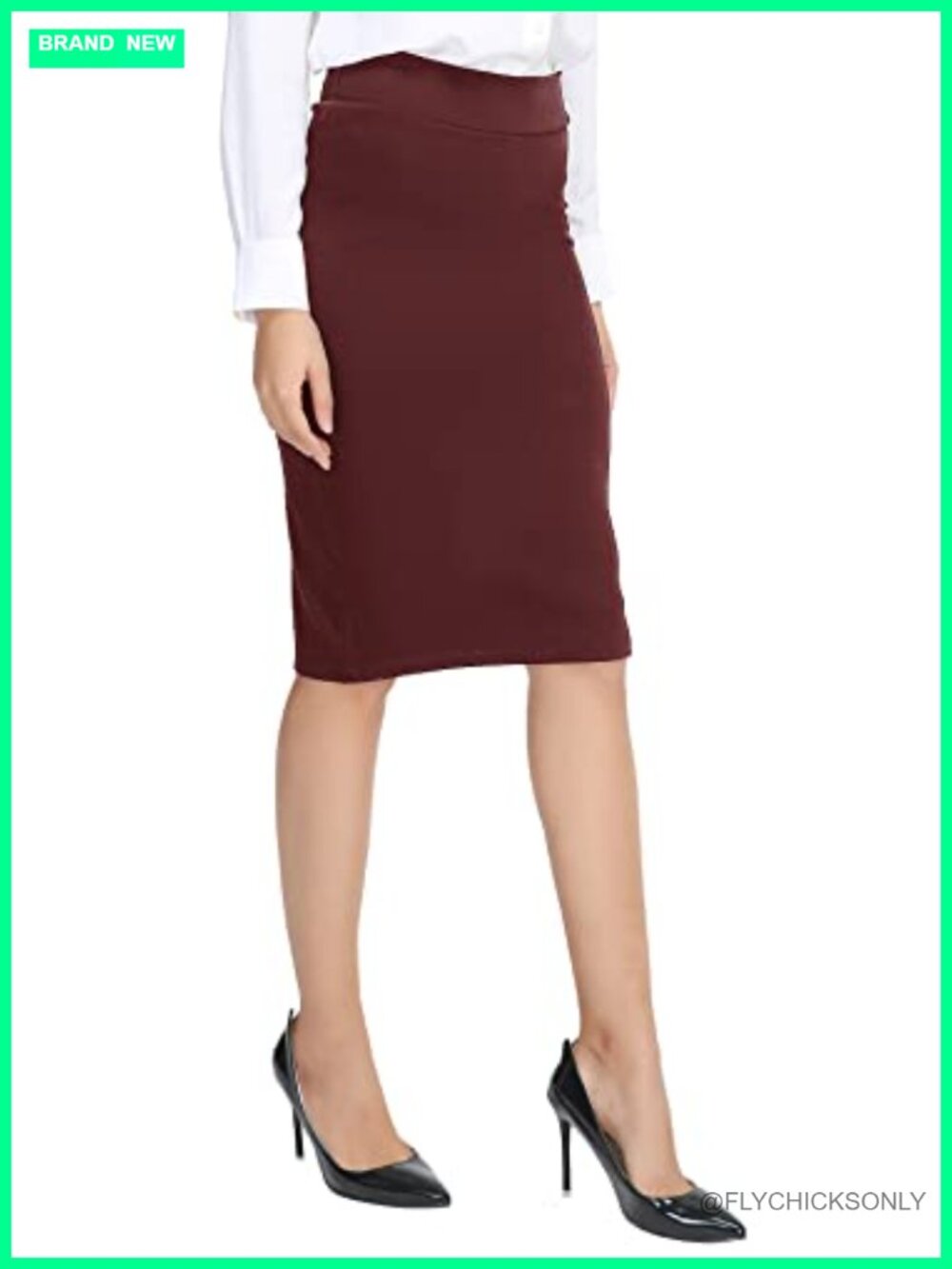 Urban CoCo Women's Elastic Waist Stretch Bodycon Midi Pencil Skirt